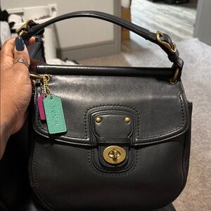 Black Vintage Coach Leather Handbag EUC with extra multi color hangtags